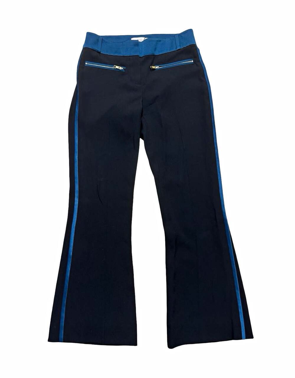 Rachel Zoe Womens Black Blue Side Stripe Flared Dress Pants Zip Pockets Size 4